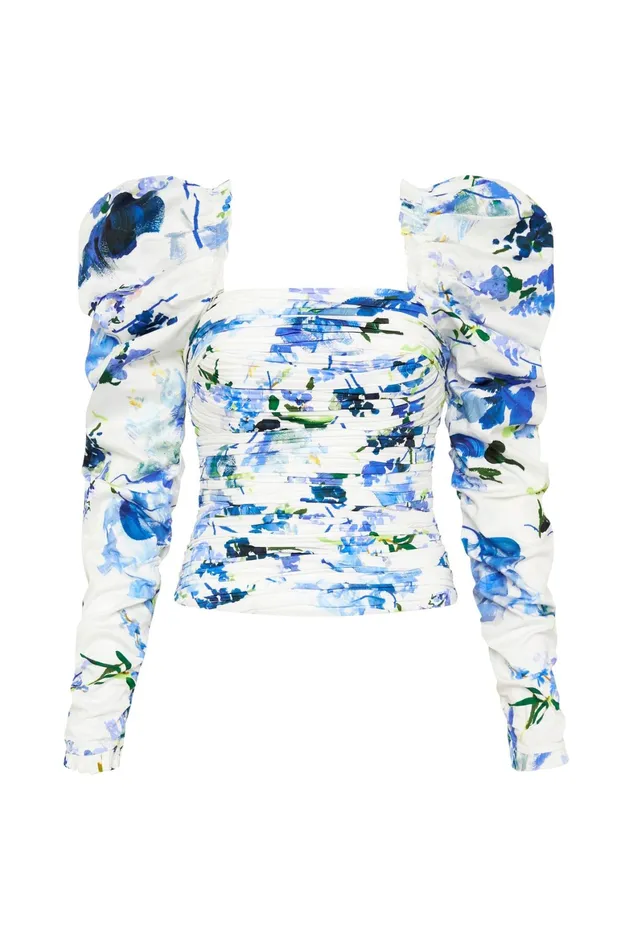 Aje Marlene Lavenders Ruched Top Lavenders Of Provence Print Women Tops