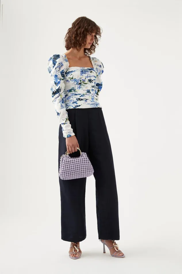Aje Marlene Lavenders Ruched Top Lavenders Of Provence Print Women Tops