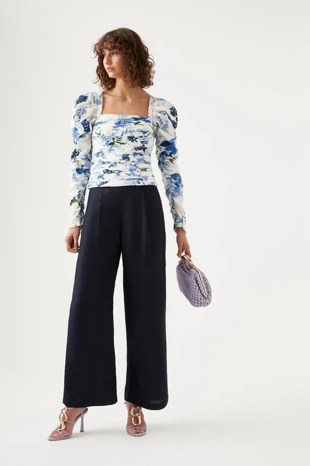Aje Marlene Lavenders Ruched Top Lavenders Of Provence Print Women Tops