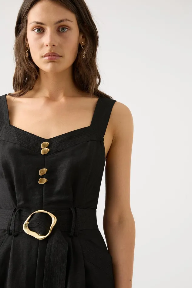 Aje Maya Pintuck Wide Leg Jumpsuit Black Women Playsuits and Jumpsuits