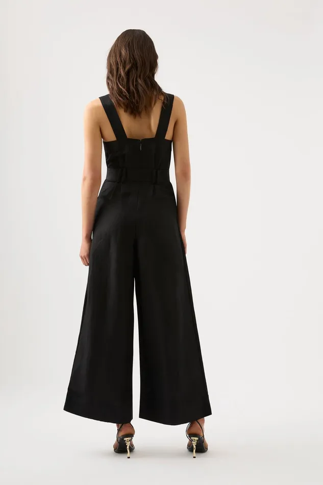 Aje Maya Pintuck Wide Leg Jumpsuit Black Women Playsuits and Jumpsuits