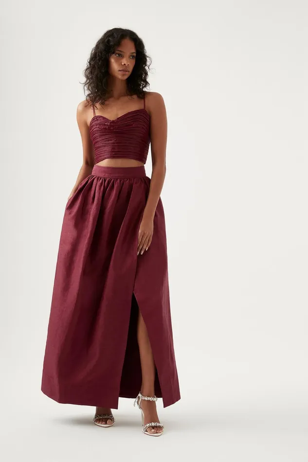 Aje Mirabelle Tulip Maxi Skirt Burgundy Women Skirts