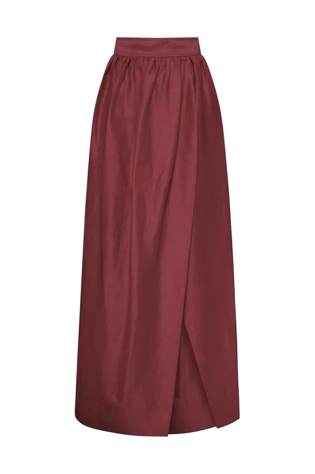 Aje Mirabelle Tulip Maxi Skirt Burgundy Women Skirts