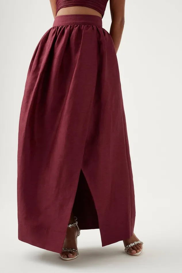 Aje Mirabelle Tulip Maxi Skirt Burgundy Women Skirts