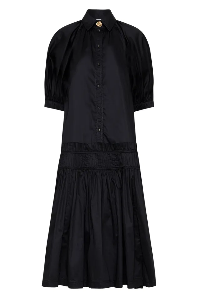Aje Novella Midi Smock Dress Black Women Dresses