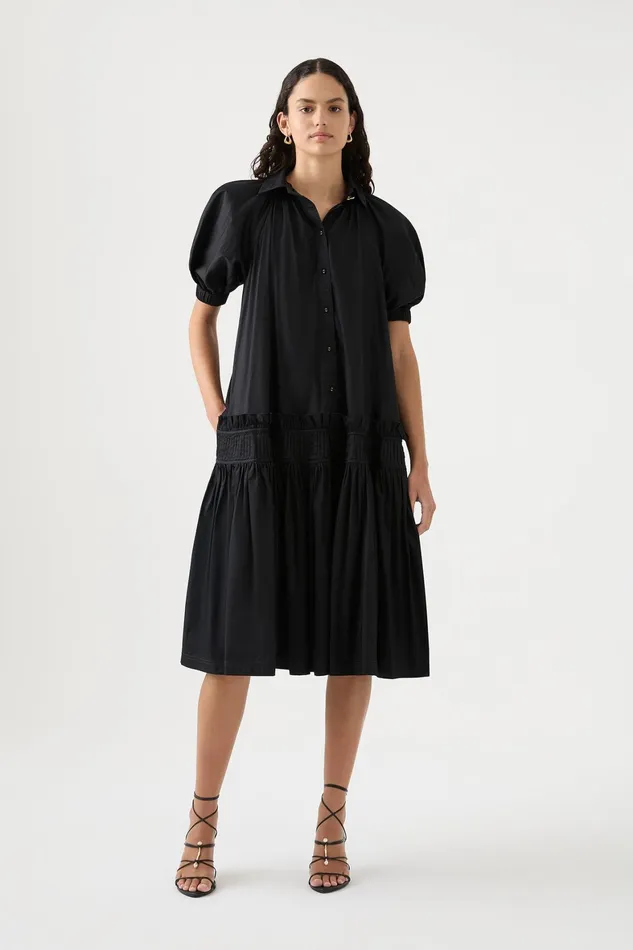 Aje Novella Midi Smock Dress Black Women Dresses