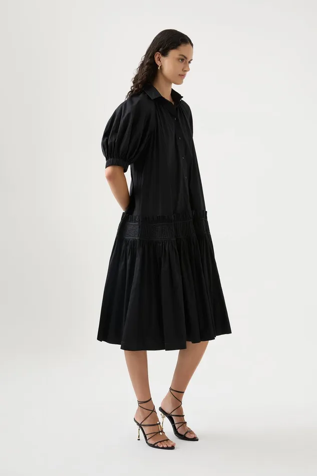 Aje Novella Midi Smock Dress Black Women Dresses