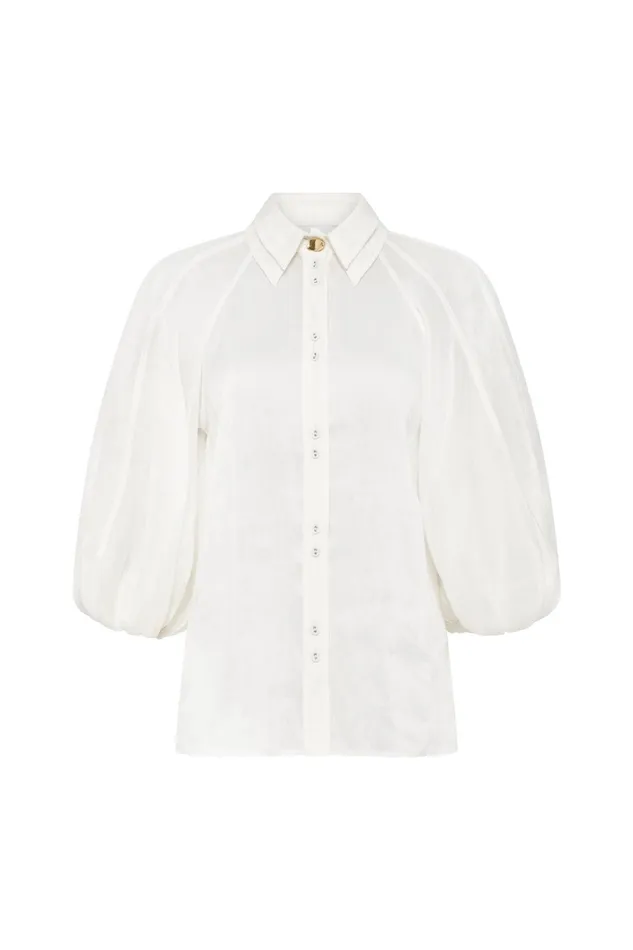 Aje Palms Puff Sleeve Shirt Ivory Women Tops