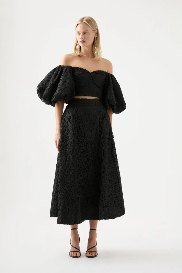 Aje Patina Lace Midi Skirt Black Women Skirts