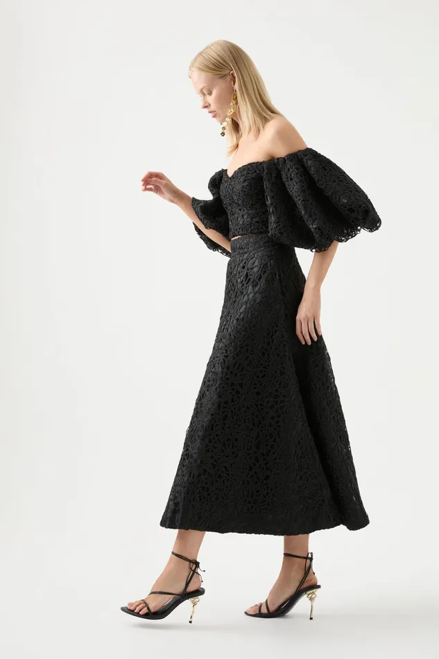 Aje Patina Lace Midi Skirt Black Women Skirts