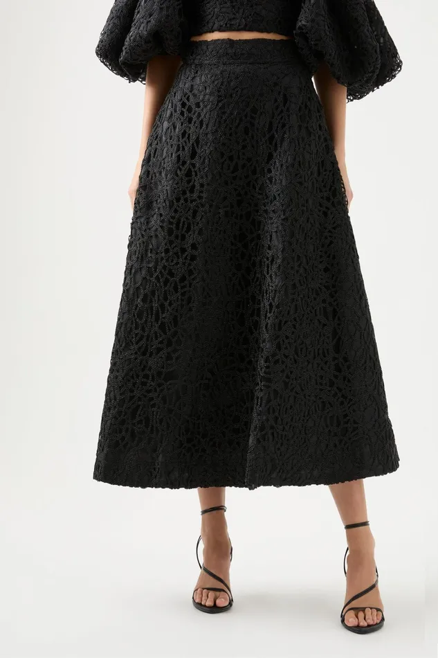 Aje Patina Lace Midi Skirt Black Women Skirts