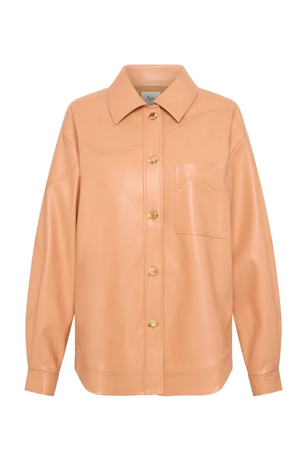 Aje Priscilla Scalloped Shacket Sand Beige Women Tops