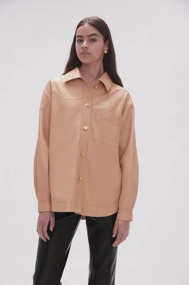 Aje Priscilla Scalloped Shacket Sand Beige Women Tops