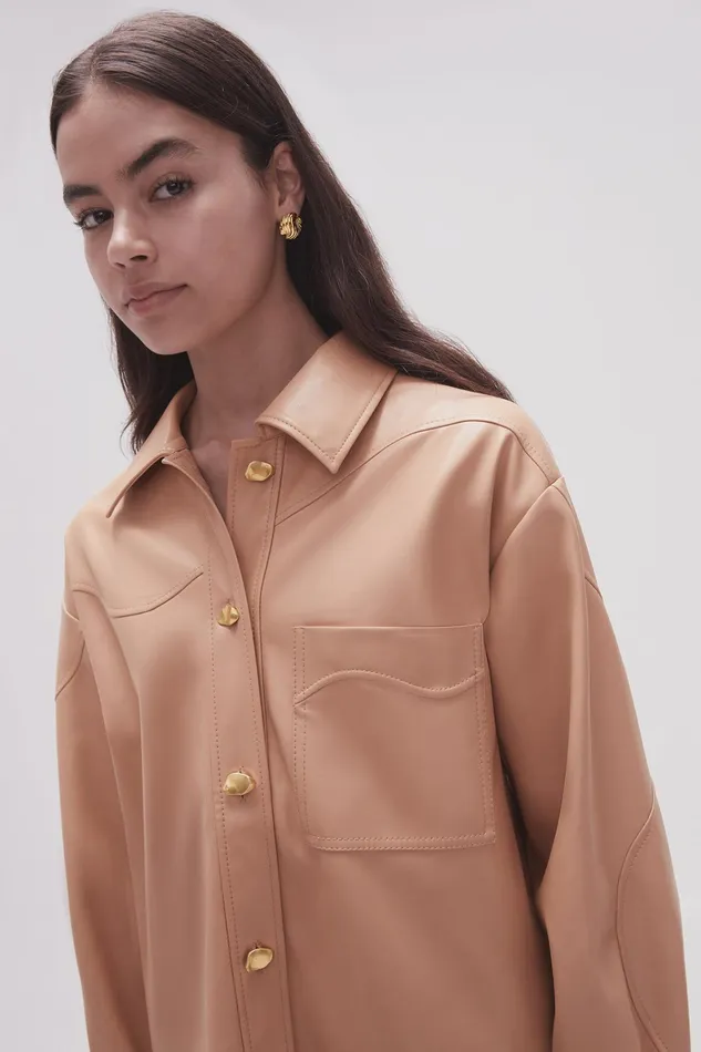 Aje Priscilla Scalloped Shacket Sand Beige Women Tops