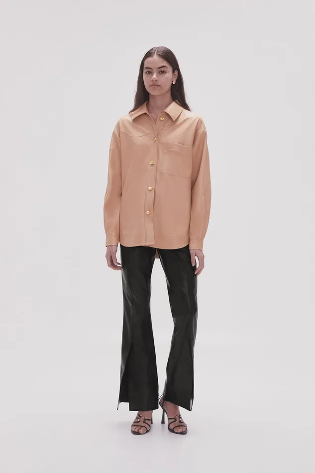 Aje Priscilla Scalloped Shacket Sand Beige Women Tops