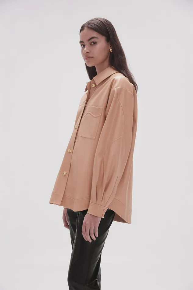 Aje Priscilla Scalloped Shacket Sand Beige Women Tops