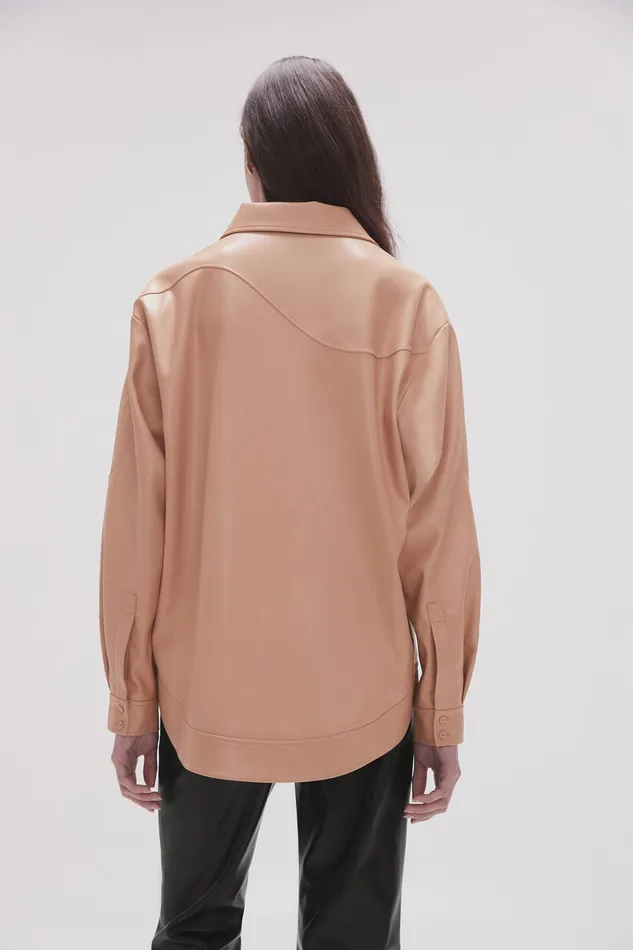 Aje Priscilla Scalloped Shacket Sand Beige Women Tops