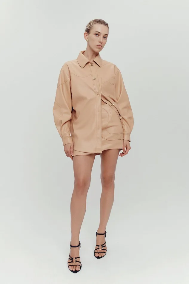 Aje Priscilla Scalloped Shacket Sand Beige Women Tops