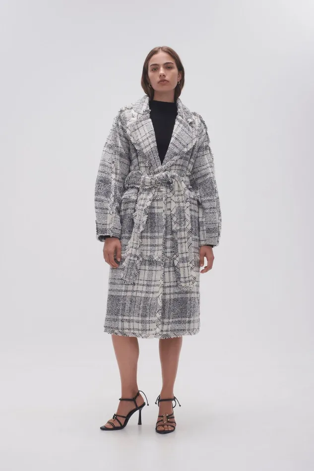 Aje Rebellion Coat Black White Check Women Blazers Jackets and Coats