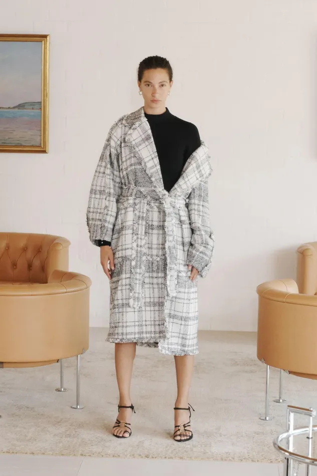 Aje Rebellion Coat Black White Check Women Blazers Jackets and Coats