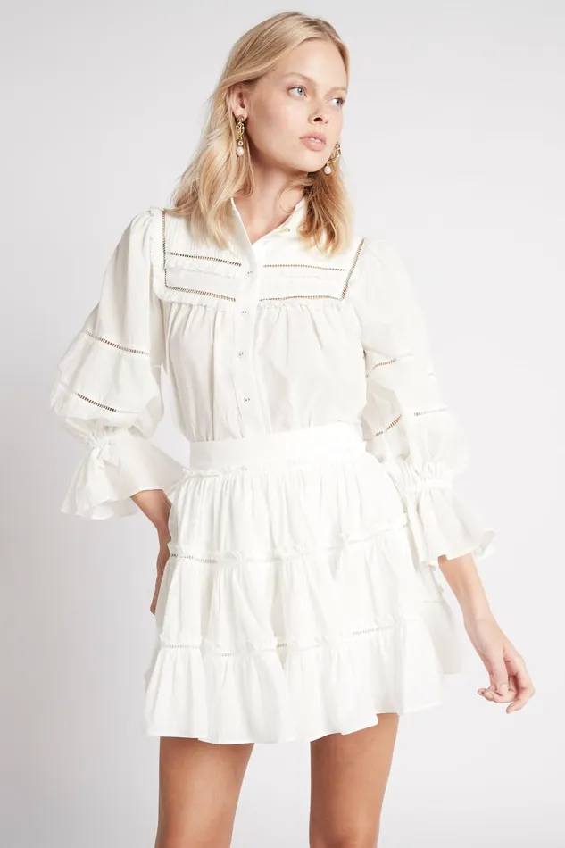 Aje Recurrence Tiered Mini Skirt Ivory Women Skirts