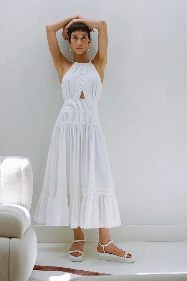 Aje Renata Eyelash Midi Dress Ivory Women Dresses