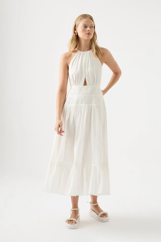 Aje Renata Eyelash Midi Dress Ivory Women Dresses
