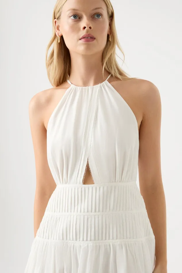 Aje Renata Eyelash Midi Dress Ivory Women Dresses