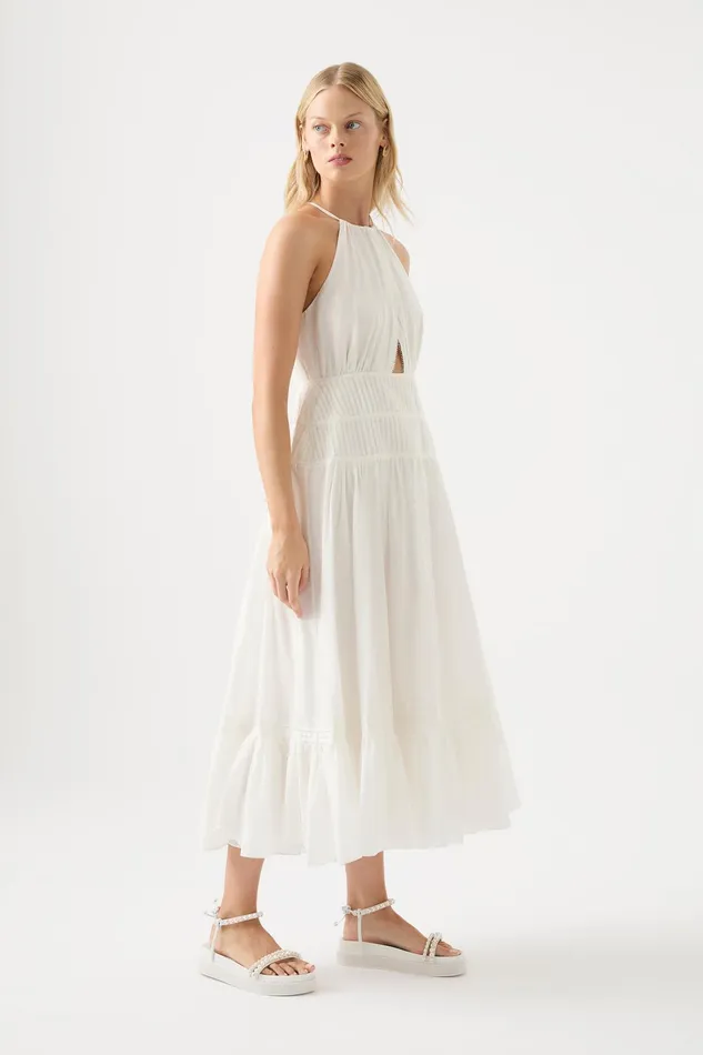 Aje Renata Eyelash Midi Dress Ivory Women Dresses