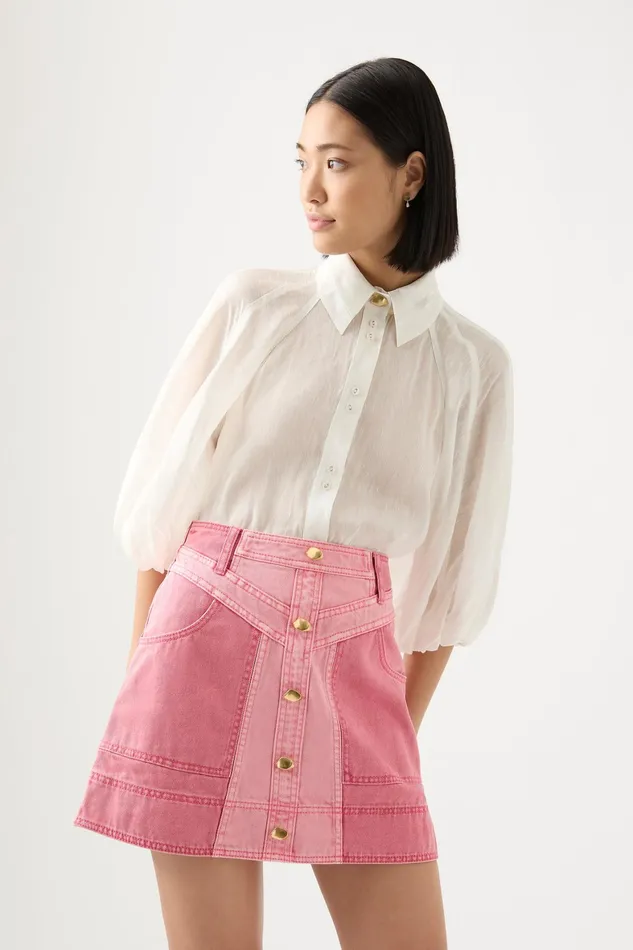 Aje Shades Denim Mini Skirt Two Tone Pink Women Skirts