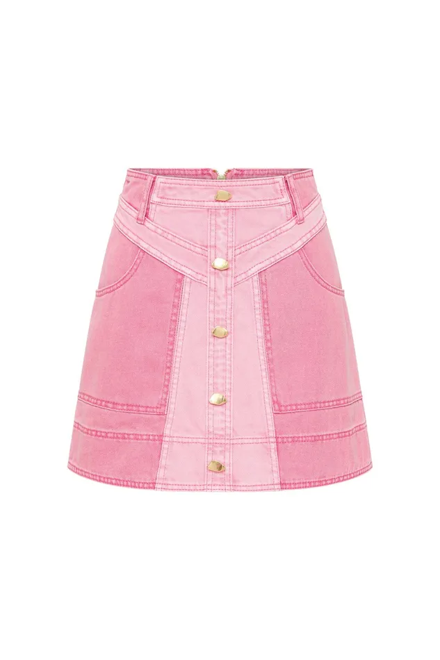 Aje Shades Denim Mini Skirt Two Tone Pink Women Skirts