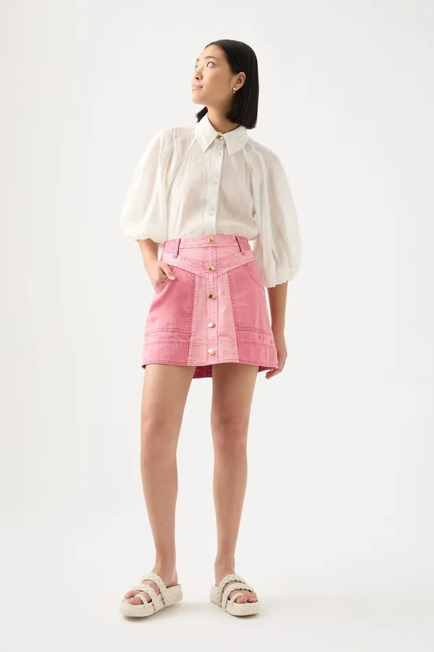 Aje Shades Denim Mini Skirt Two Tone Pink Women Skirts