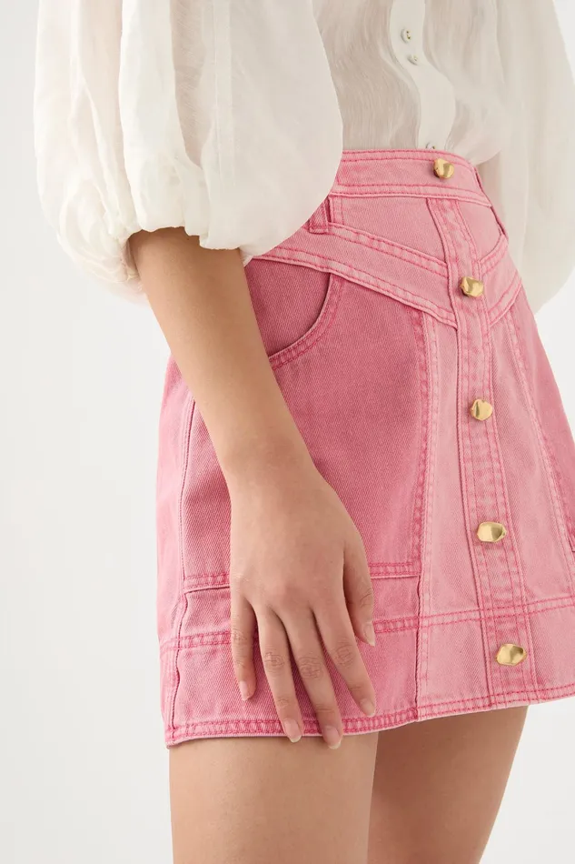 Aje Shades Denim Mini Skirt Two Tone Pink Women Skirts