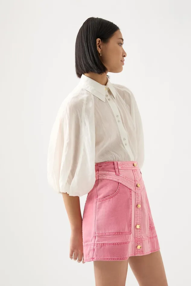 Aje Shades Denim Mini Skirt Two Tone Pink Women Skirts