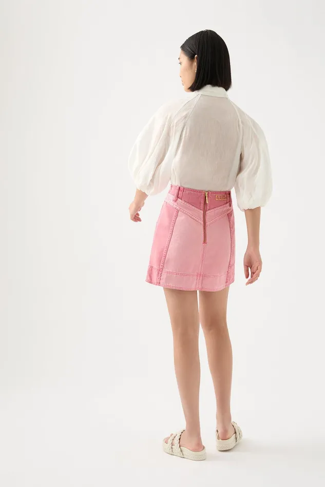 Aje Shades Denim Mini Skirt Two Tone Pink Women Skirts