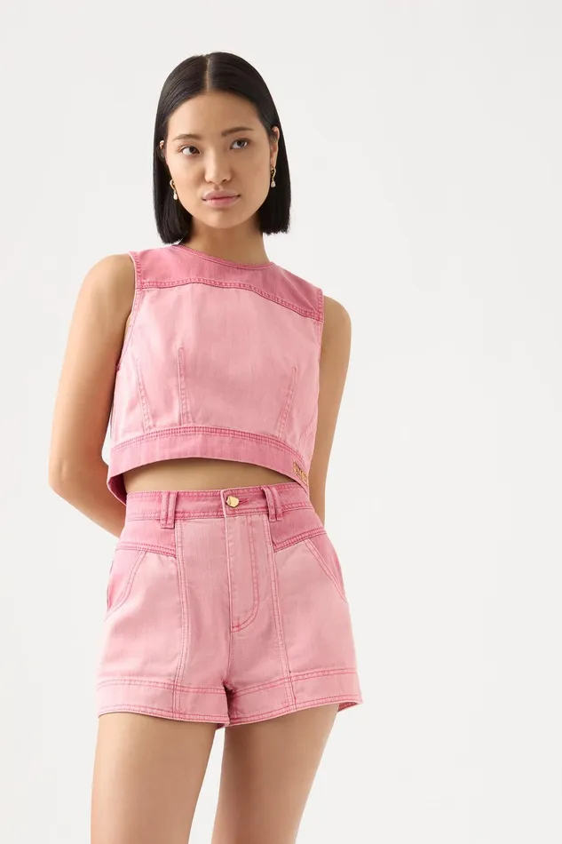 Aje Shades Pink Denim Short Two Tone Pink Women Shorts