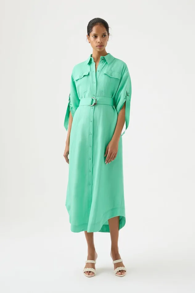 Aje Signal Shirt Midi Dress Marine Green Women Dresses