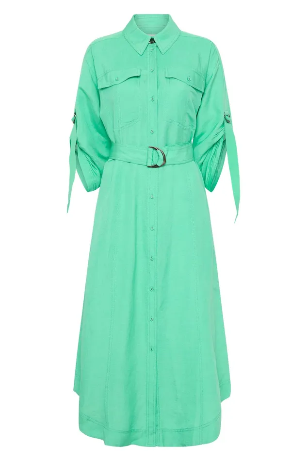 Aje Signal Shirt Midi Dress Marine Green Women Dresses
