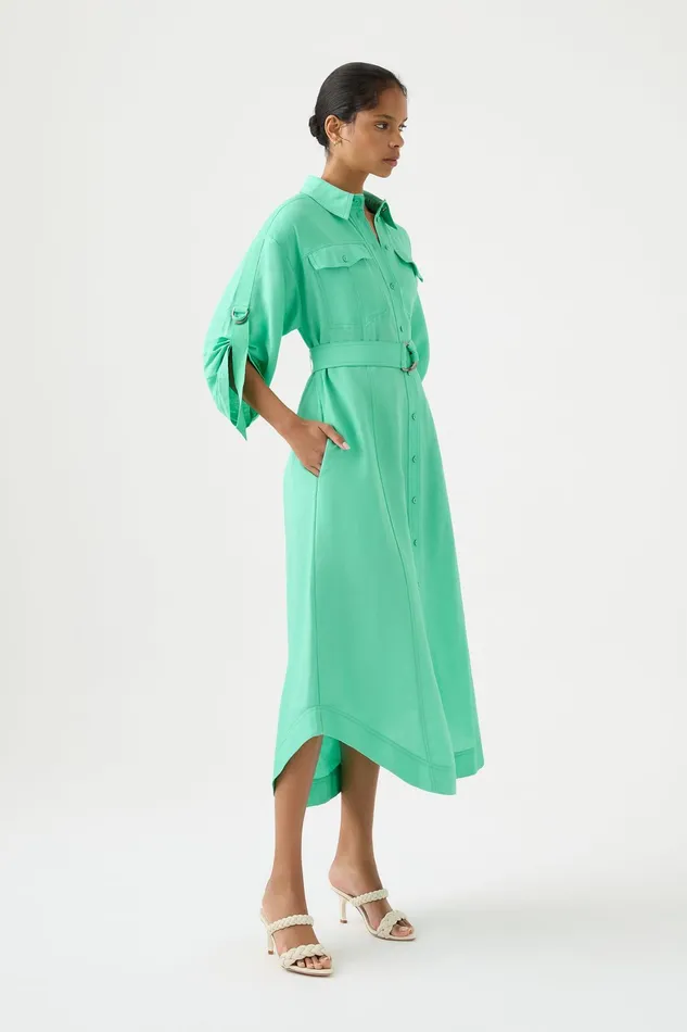 Aje Signal Shirt Midi Dress Marine Green Women Dresses