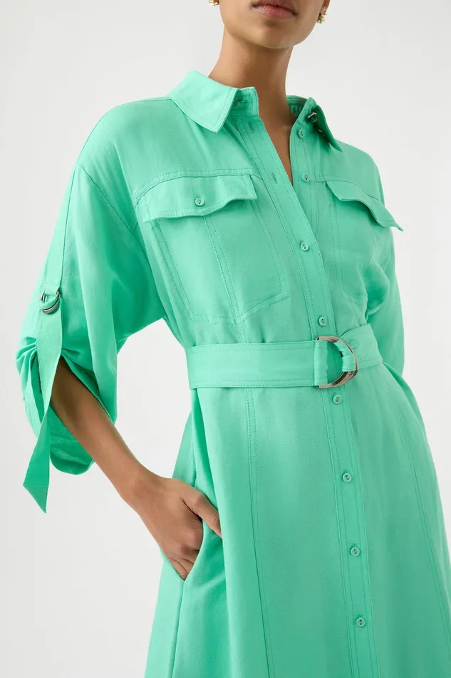 Aje Signal Shirt Midi Dress Marine Green Women Dresses