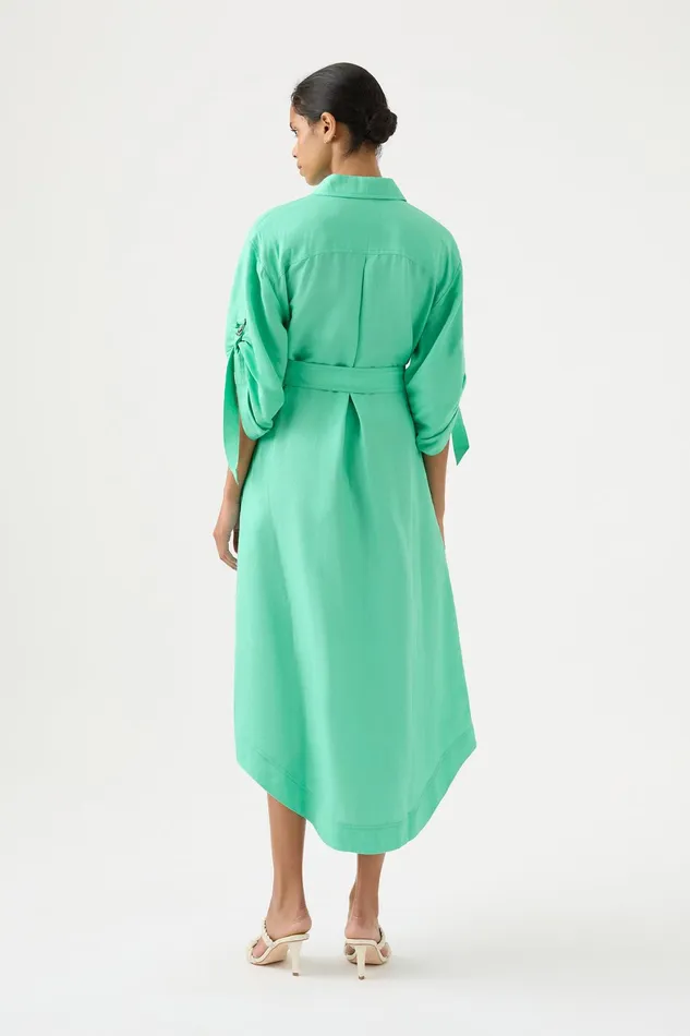 Aje Signal Shirt Midi Dress Marine Green Women Dresses
