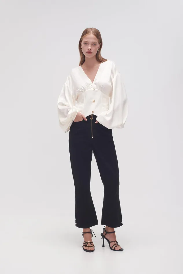Aje Spirit Corsetted Blouse Coconut Cream Women Tops