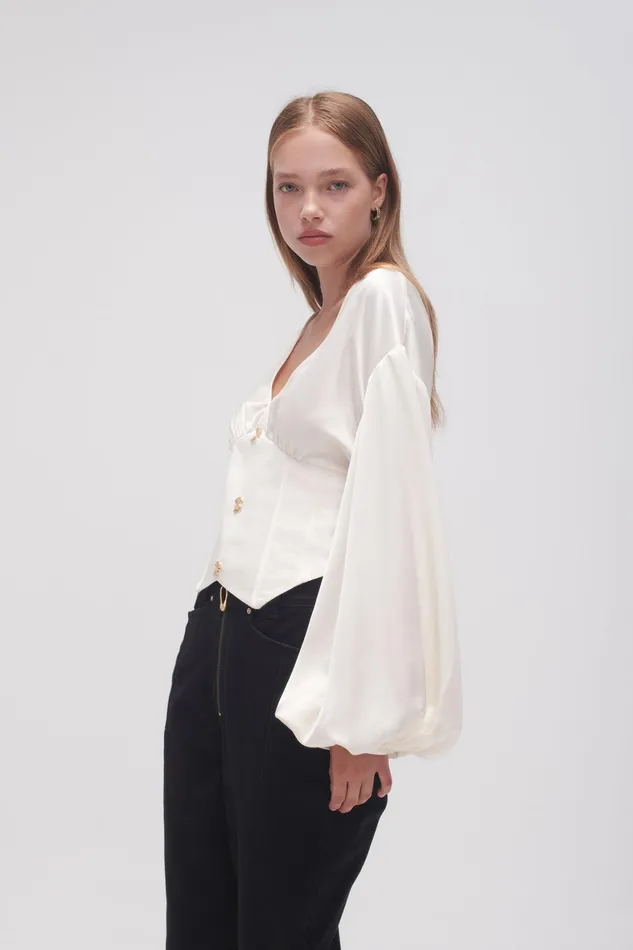 Aje Spirit Corsetted Blouse Coconut Cream Women Tops
