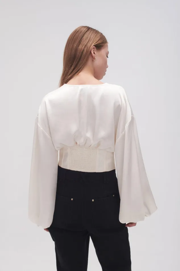 Aje Spirit Corsetted Blouse Coconut Cream Women Tops