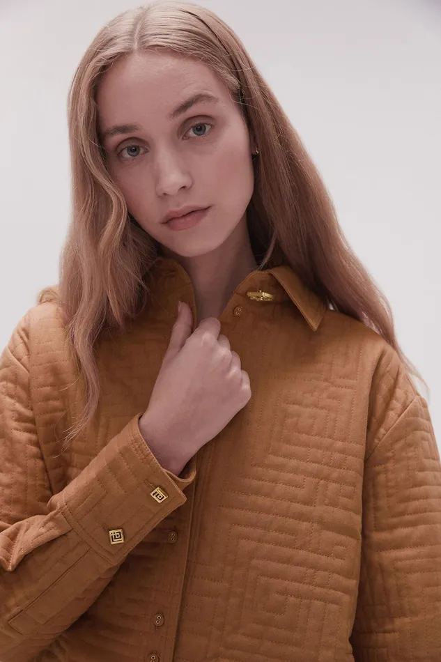 Aje Surrealist Quilted Shacket Tawny Brown Women Tops