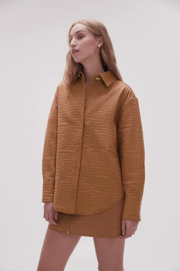 Aje Surrealist Quilted Shacket Tawny Brown Women Tops