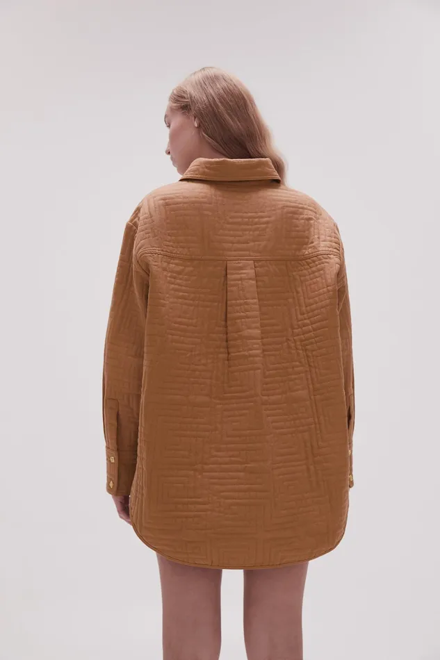 Aje Surrealist Quilted Shacket Tawny Brown Women Tops