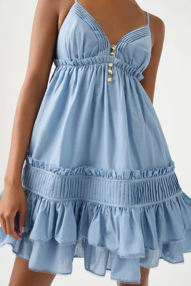 Aje Talia Flounce Mini Dress Steel Blue Women Dresses