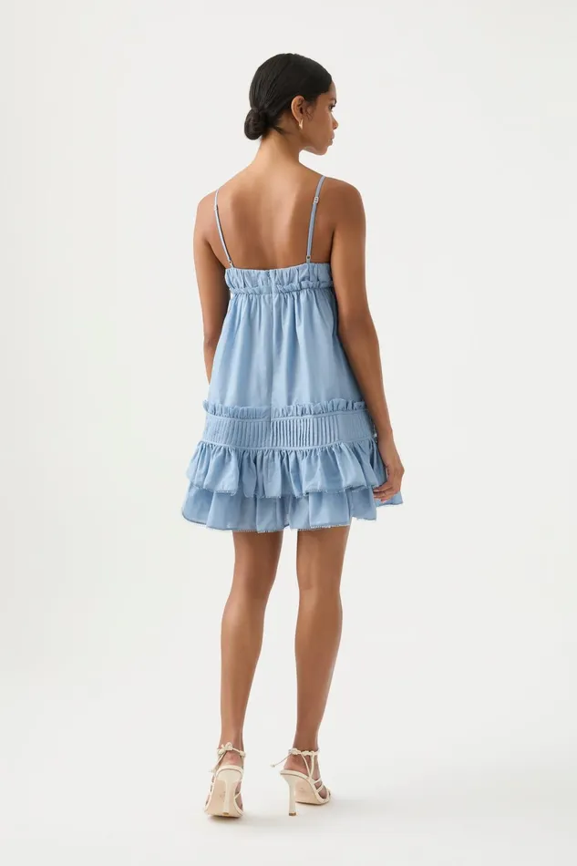 Aje Talia Flounce Mini Dress Steel Blue Women Dresses