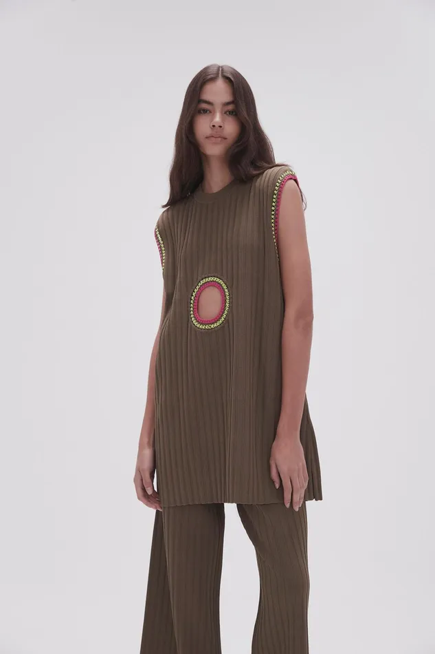 Aje Tazia Crochet Edge Mini Dress Deep Olive Women Dresses